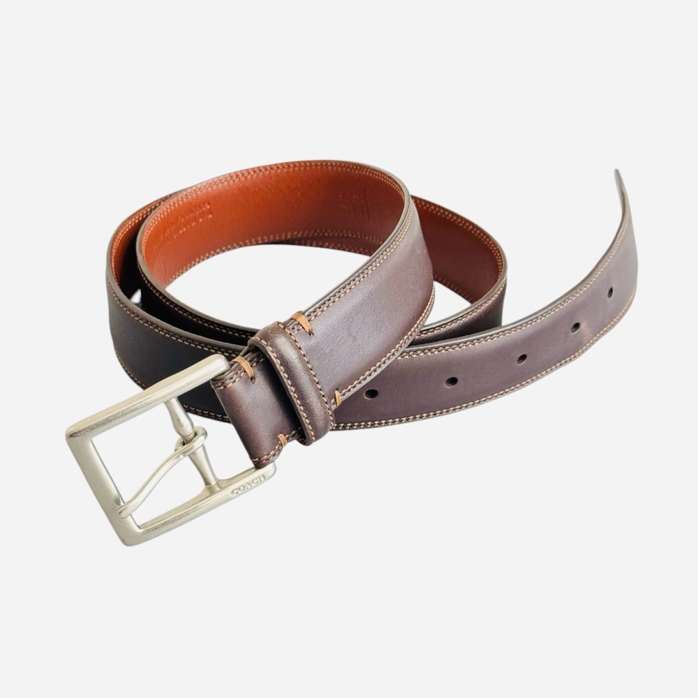 COACH Brown Genuine CalfSkin & Solid Brass Buckle Classic Men’s Belt Sz 32/80cm